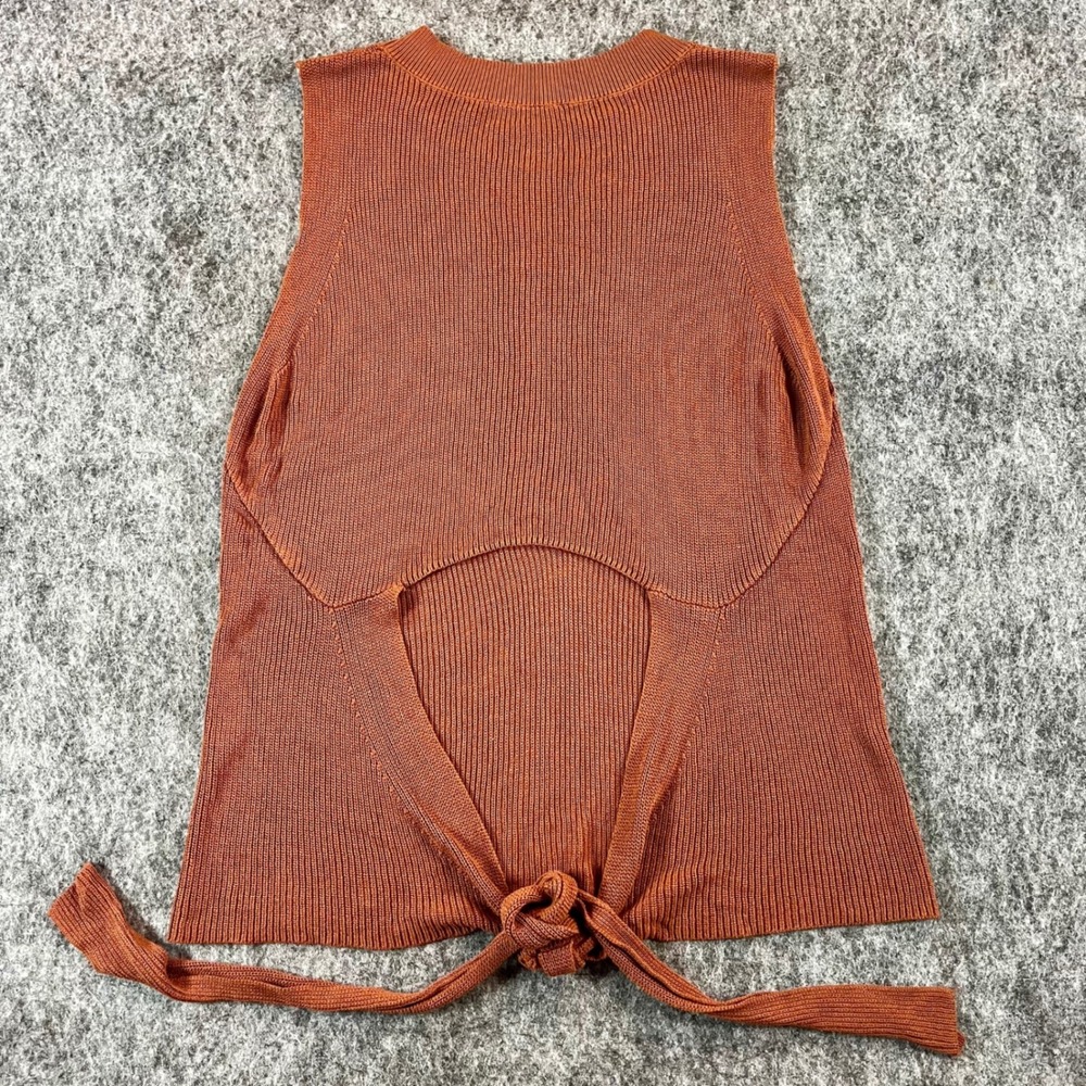 Rust Knit Sleeveless Top Women L Open Back Tie Boho Chic Earthy Casual Coastal - Picture 5 of 11